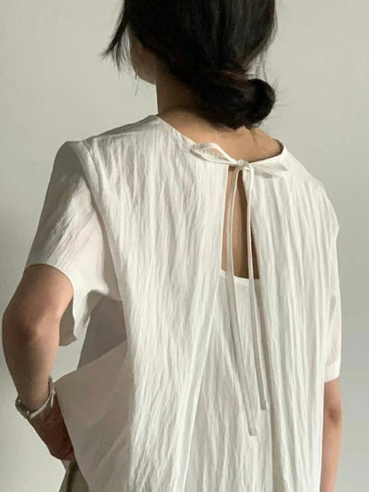 *    Back Ribbon Soft Blouse
