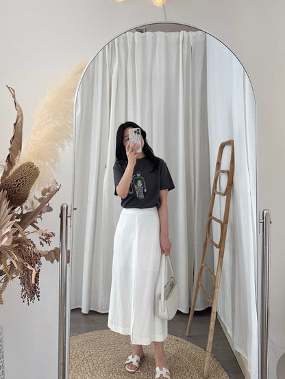Front Slit Linen Skirt