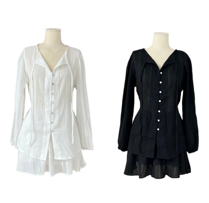 *Feminine Frill Blouse & Skirt Set