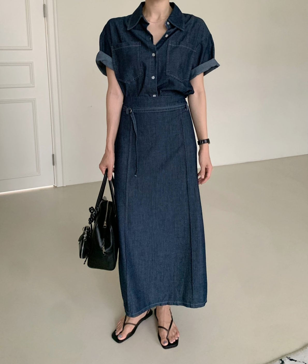 * Denim Shirt & Skirt Set