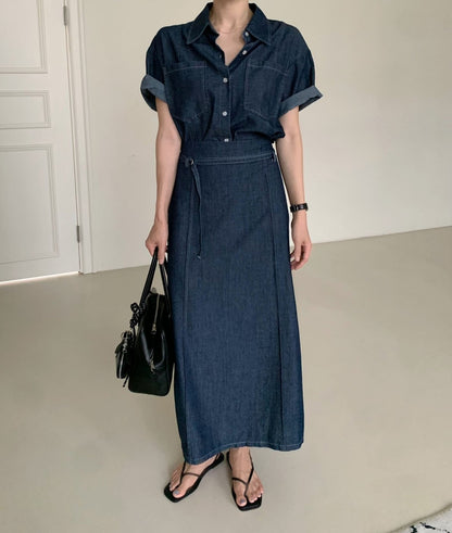 * Denim Shirt & Skirt Set