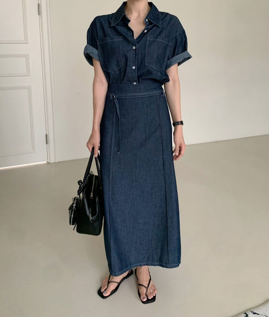 * Denim Shirt & Skirt Set