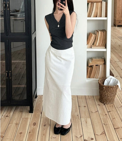 * Stripe Semi A-Line Long Skirt