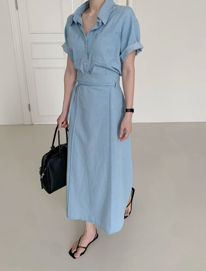 * Denim Shirt & Skirt Set