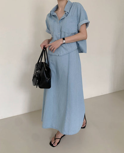 * Denim Shirt & Skirt Set