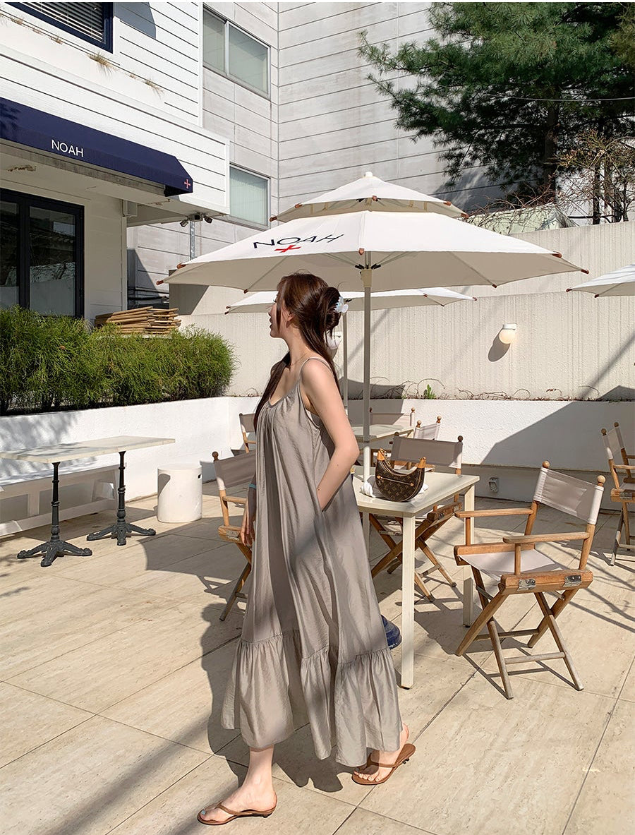 *Airy Strap Long Dress