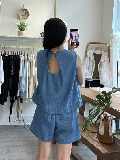 A-Line Tank & Soft Denim Shorts Set - AdoreMeU