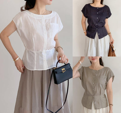 One Pocket Linen Blouse