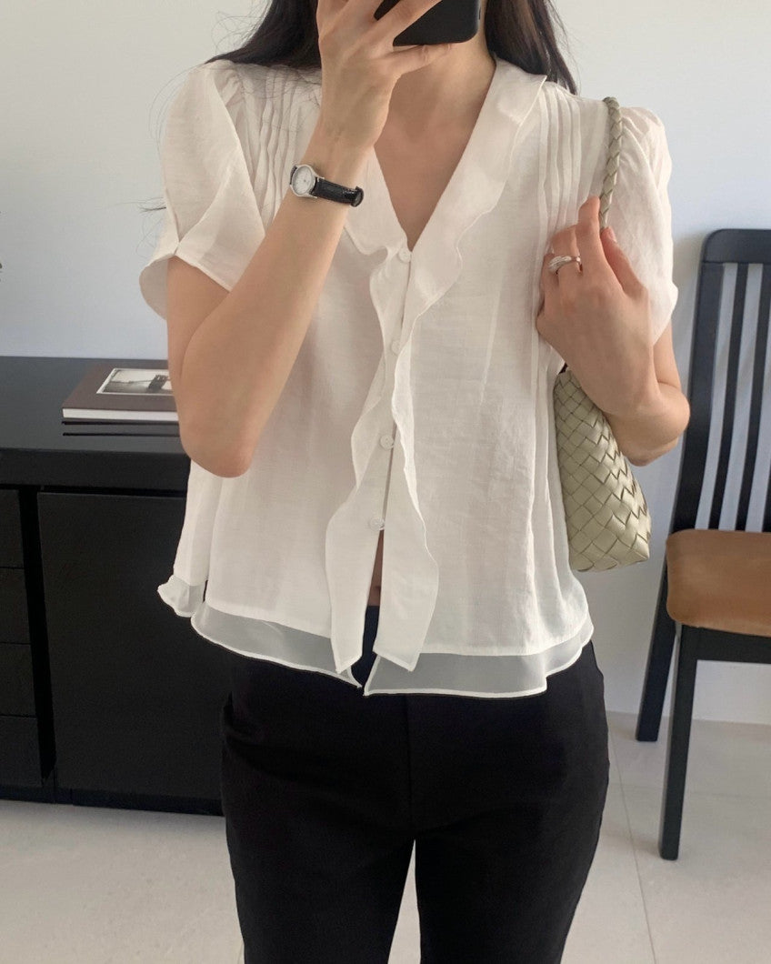 * Mori Pintuck Frill Blouse
