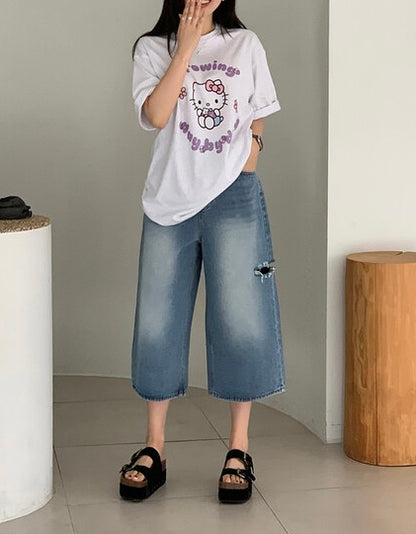 * Damaged Denim Bermuda Shorts