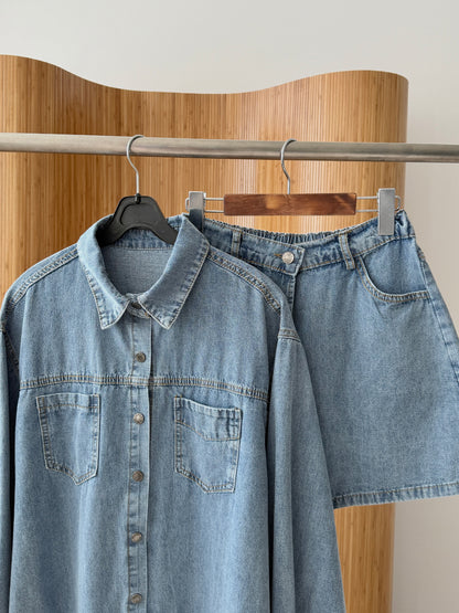 *Denim Shirt Dress & Wrap Skirt Set