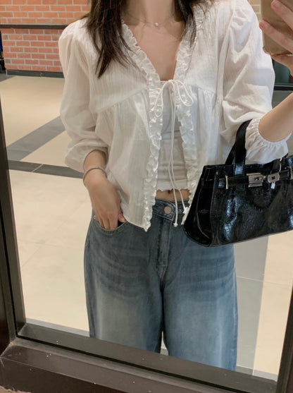 *Lovely Ruffle Cardigan Blouse