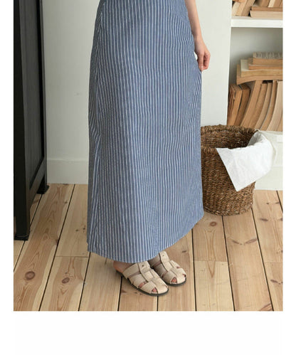 * Stripe Semi A-Line Long Skirt