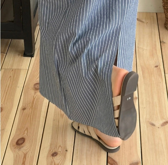 * Stripe Semi A-Line Long Skirt
