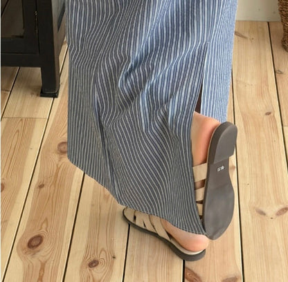 * Stripe Semi A-Line Long Skirt