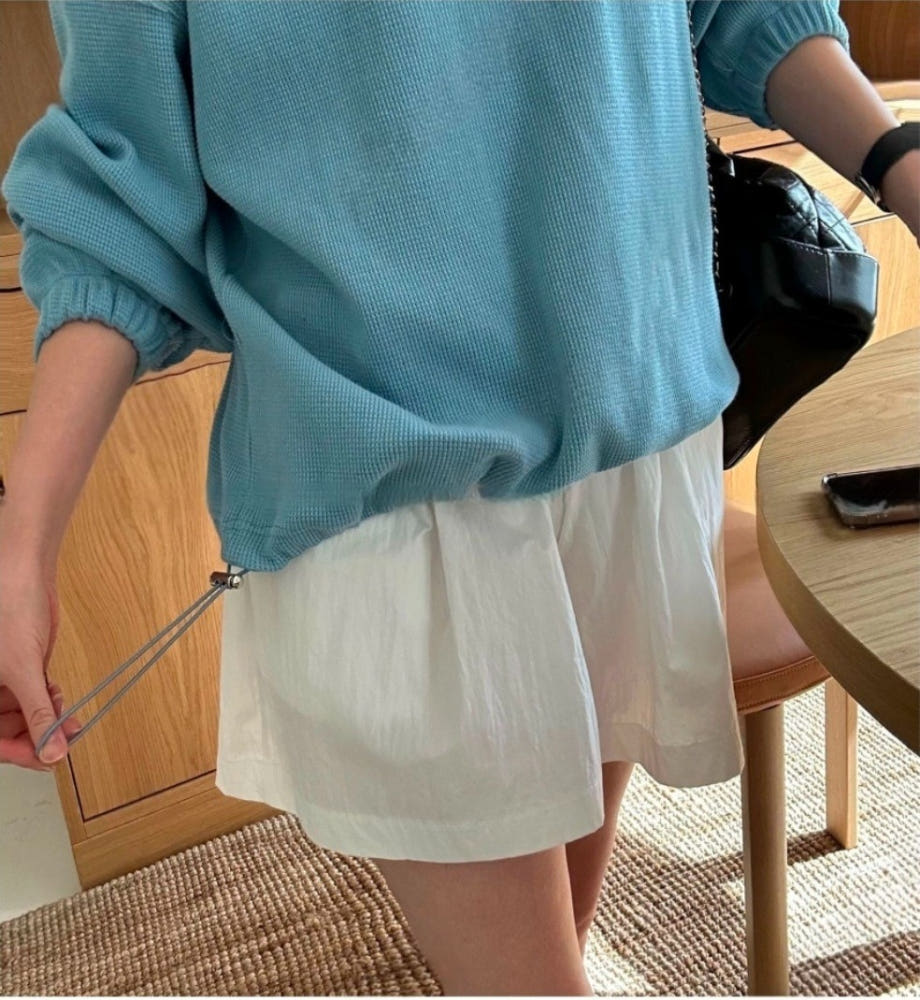 * Waffle Drawstring Sweatshirt