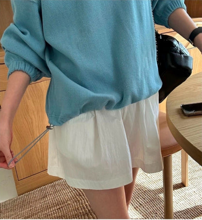 * Waffle Drawstring Sweatshirt