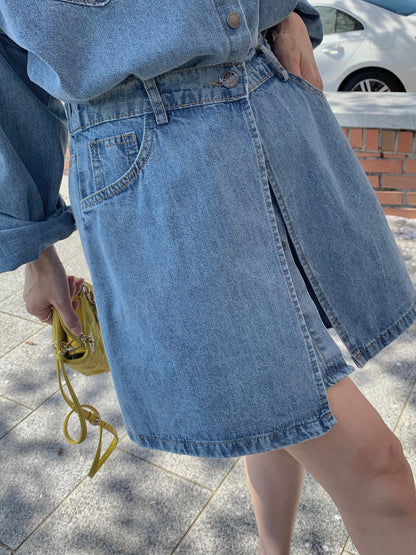 *Denim Shirt Dress & Wrap Skirt Set