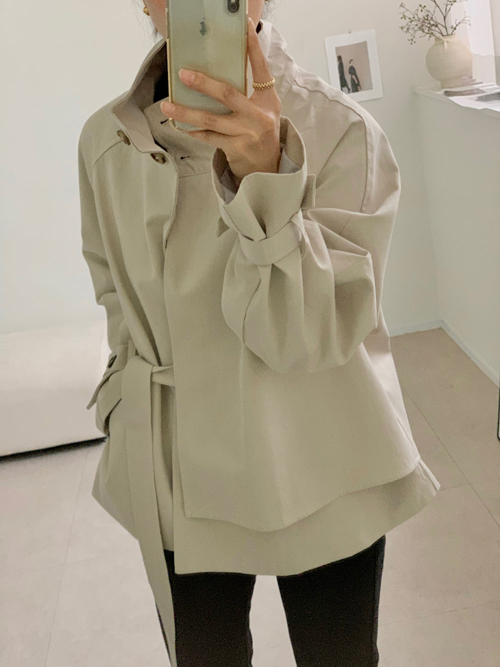 High-Neck Short Trench Jacket