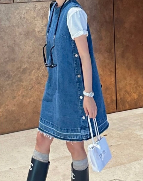 * Button Denim Dress