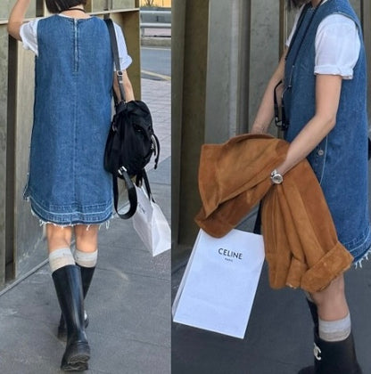 * Button Denim Dress