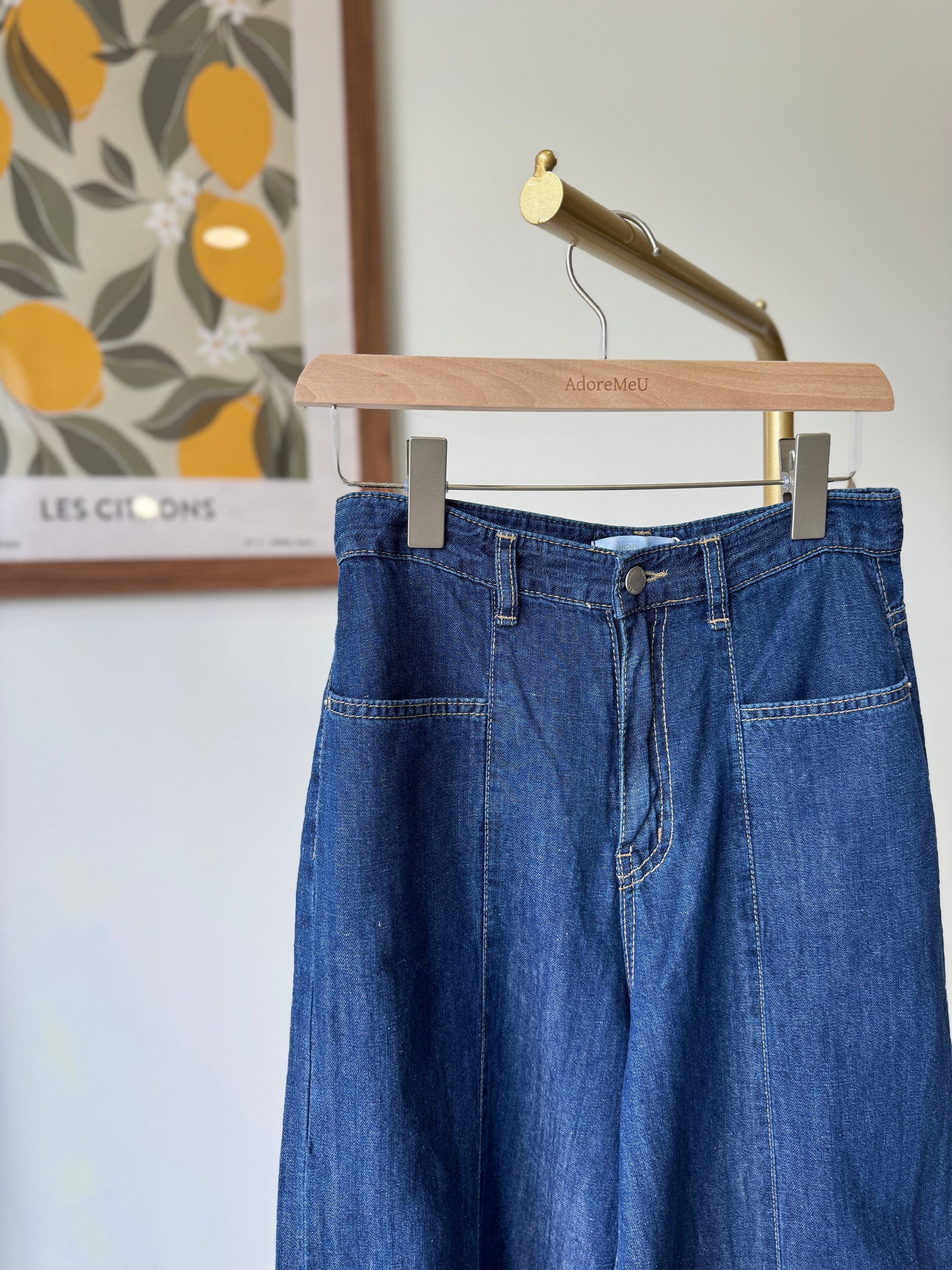Linen Denim Front Seam Pocket Pants - AdoreMeU