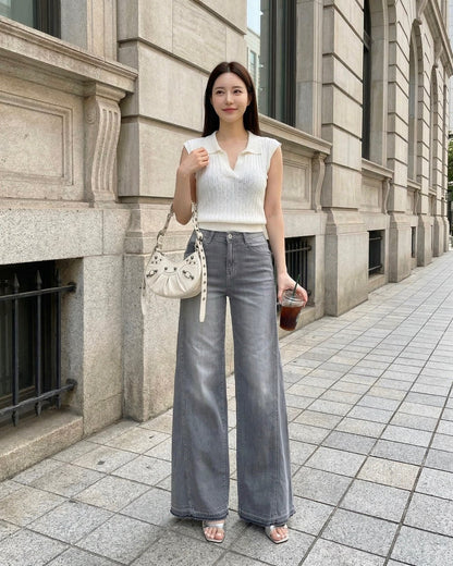 Banding Wide Denim (Gray)