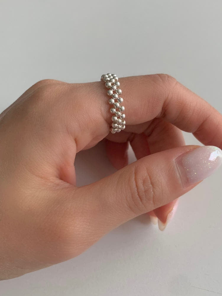 * 925 Silver Beaded Quilted Band Ring