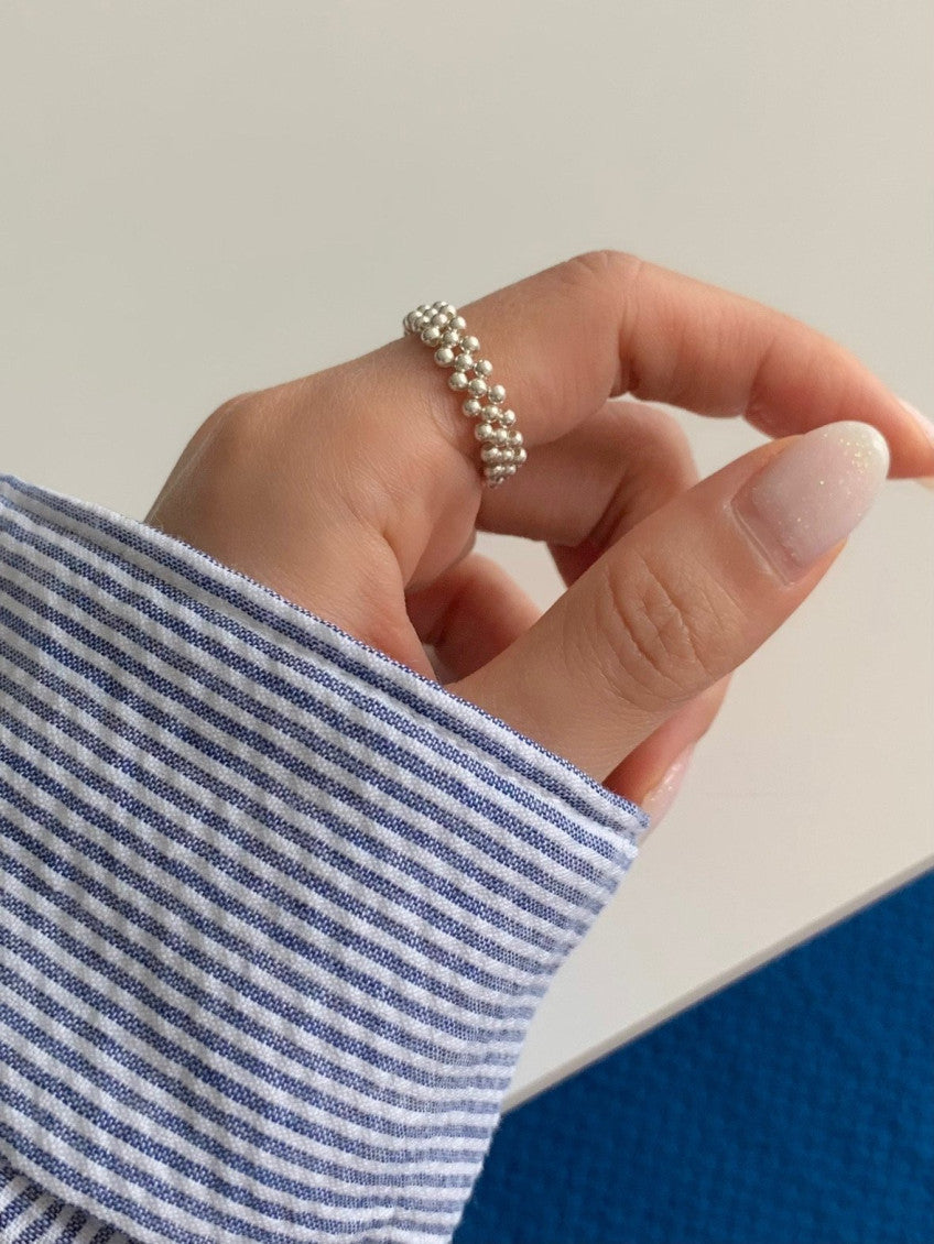 * 925 Silver Beaded Quilted Band Ring