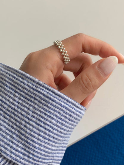 * 925 Silver Beaded Quilted Band Ring