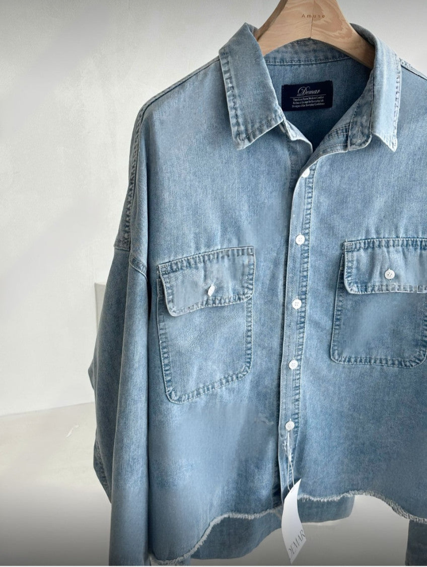 Cropped Oversized Denim Shirt