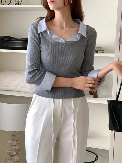 * Layered Sheer Shirt Knit