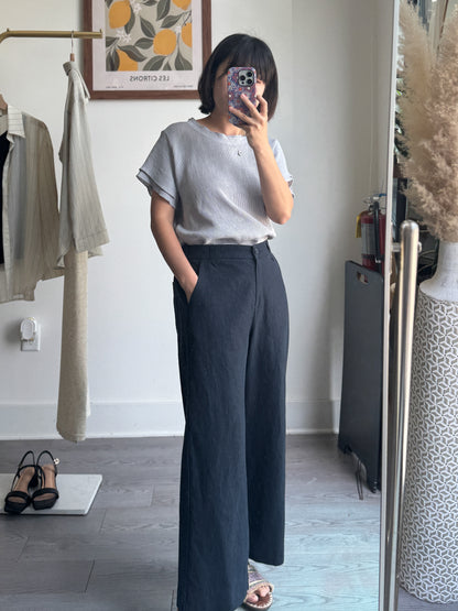 8/10 Linen Back-Band Pants - AdoreMeU