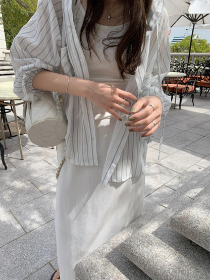 * Hooded Stripe Rayon Shirt