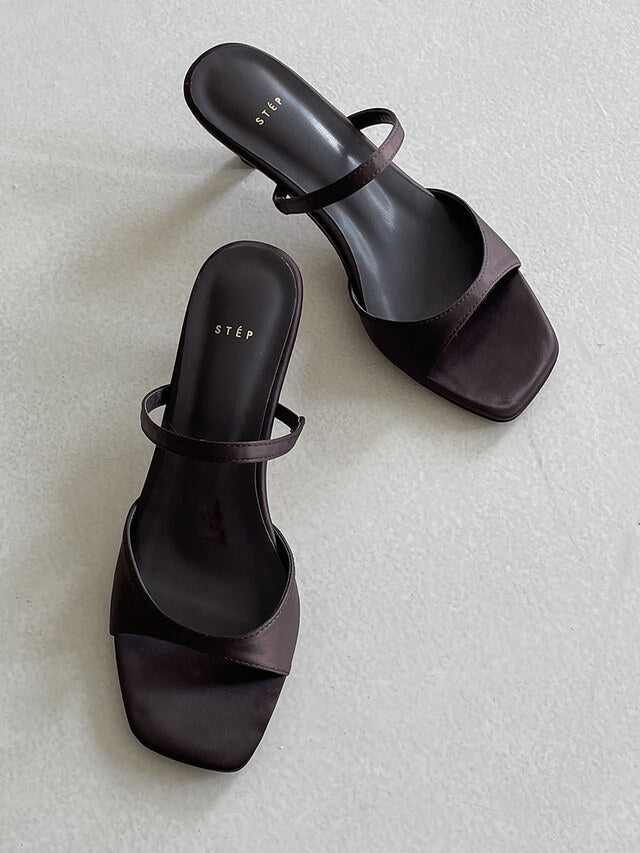 *Simple Satin Toe-Open Mule Heels