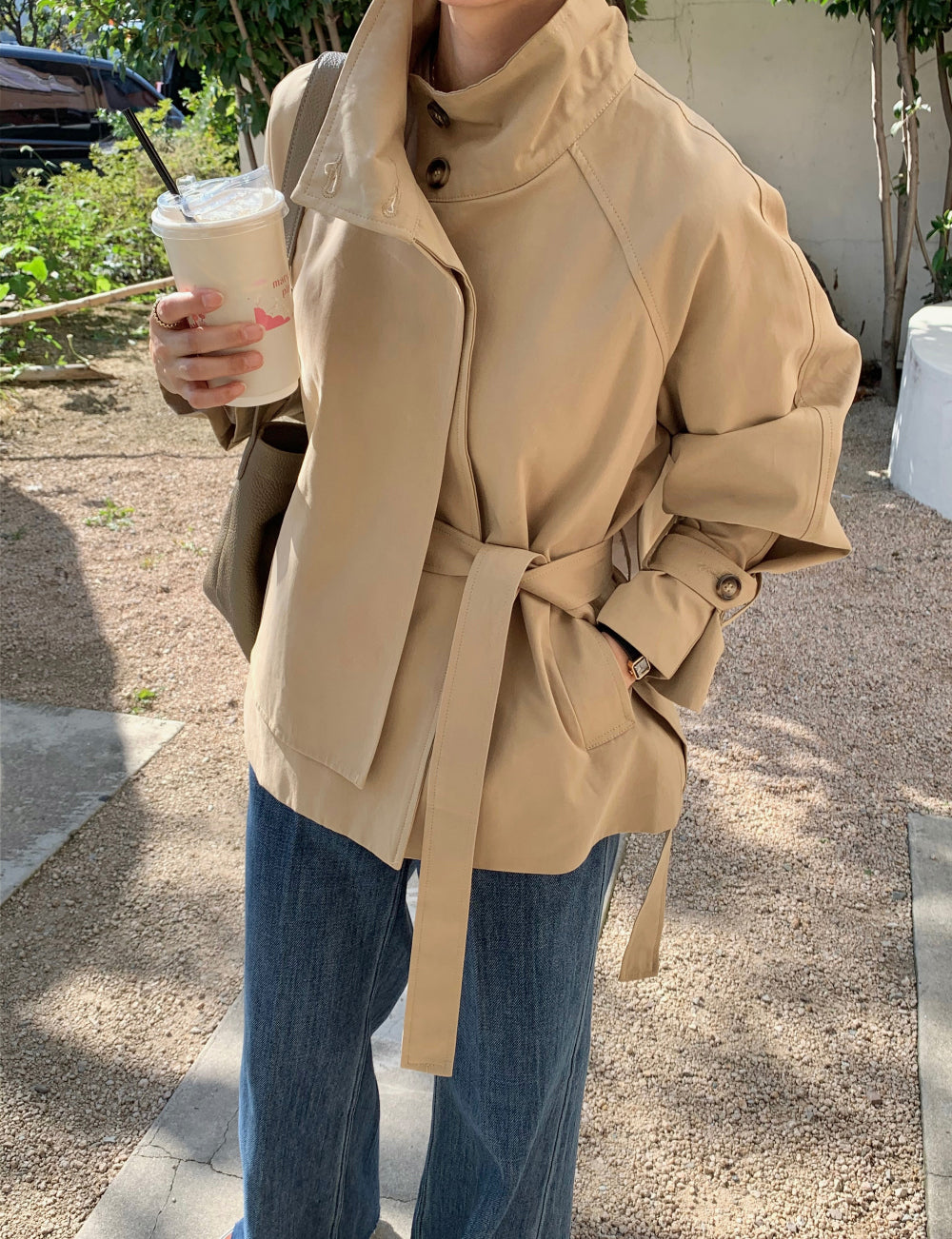 High-Neck Short Trench Jacket