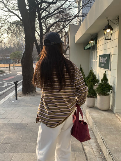 * Stripe Loose Fit Collar T-shirt