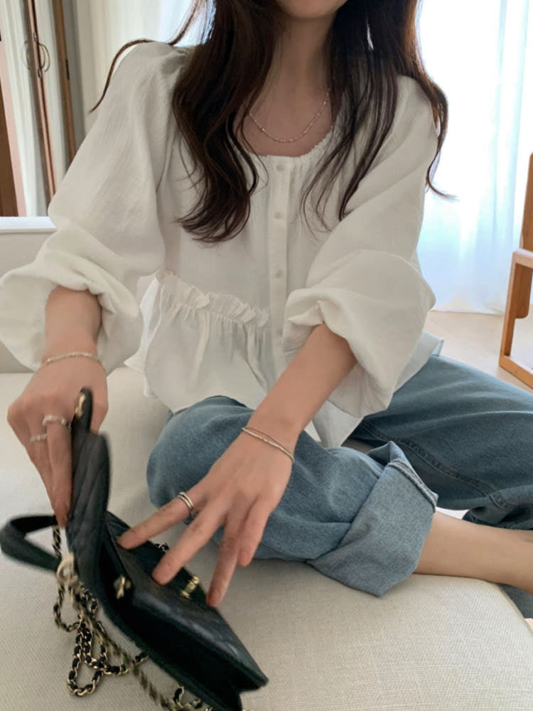 * Luna Shirring Frill Blouse