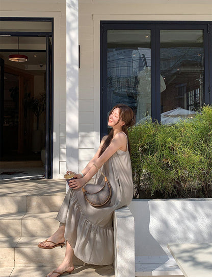 *Airy Strap Long Dress
