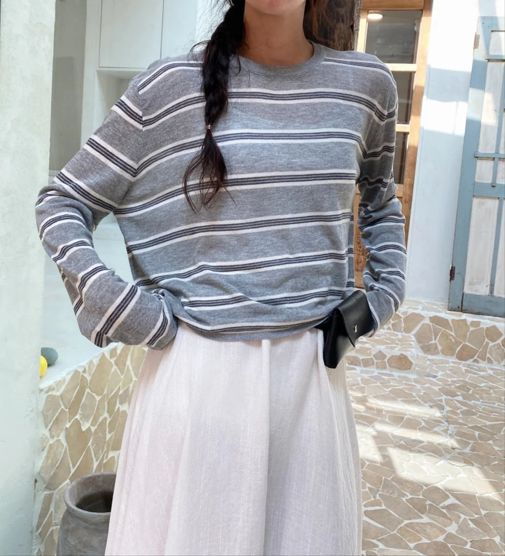 * Linen Stripe Knit Top