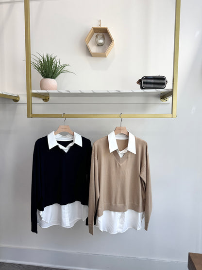 Shirt Layered Knit Top - AdoreMeU