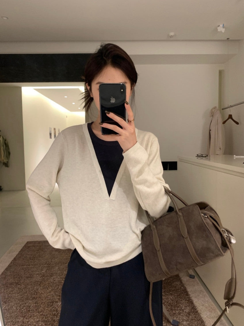 *   Layered V-Neck Knit