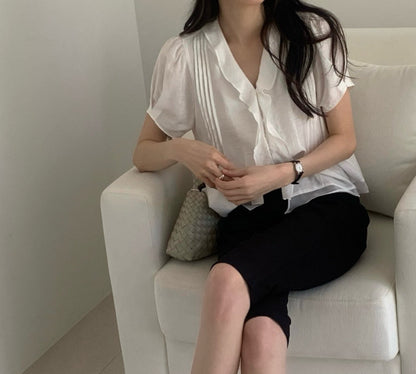 * Mori Pintuck Frill Blouse