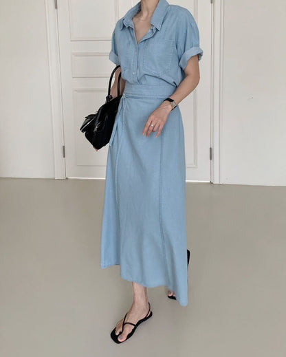 * Denim Shirt & Skirt Set