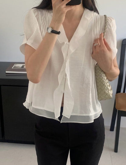 * Mori Pintuck Frill Blouse