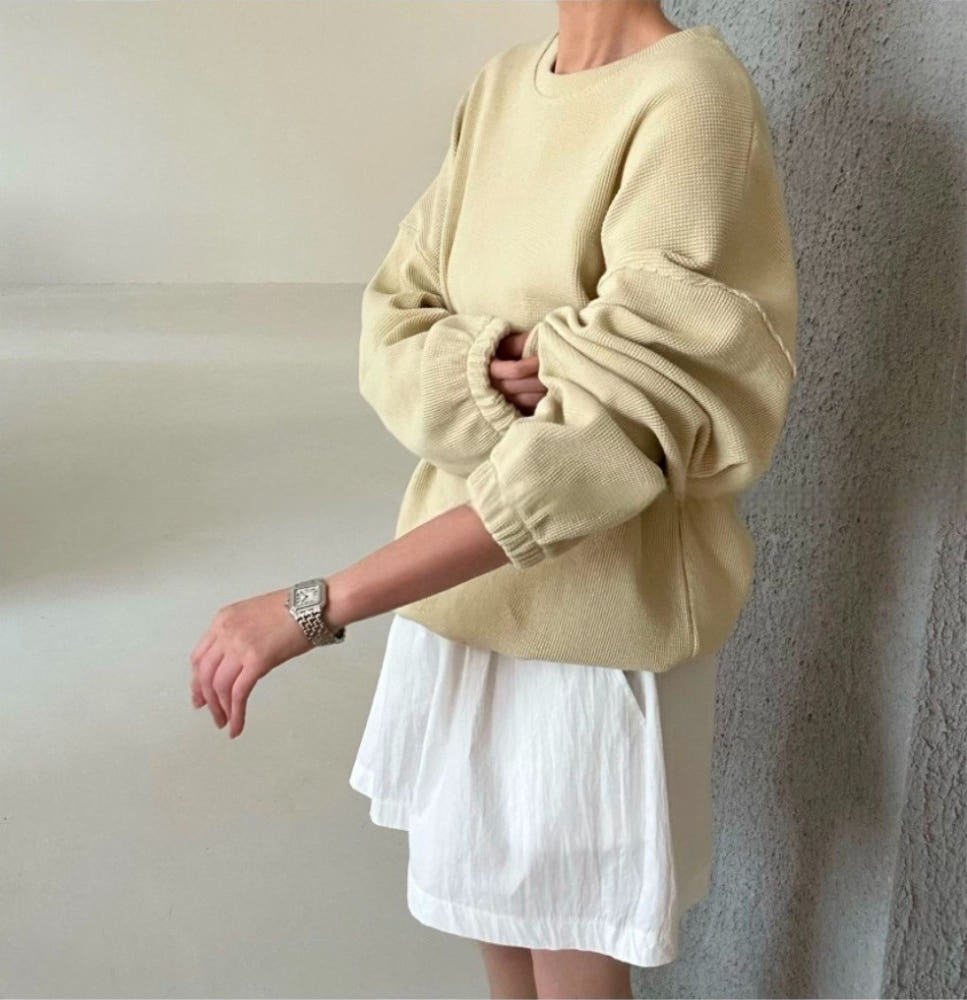 * Waffle Drawstring Sweatshirt