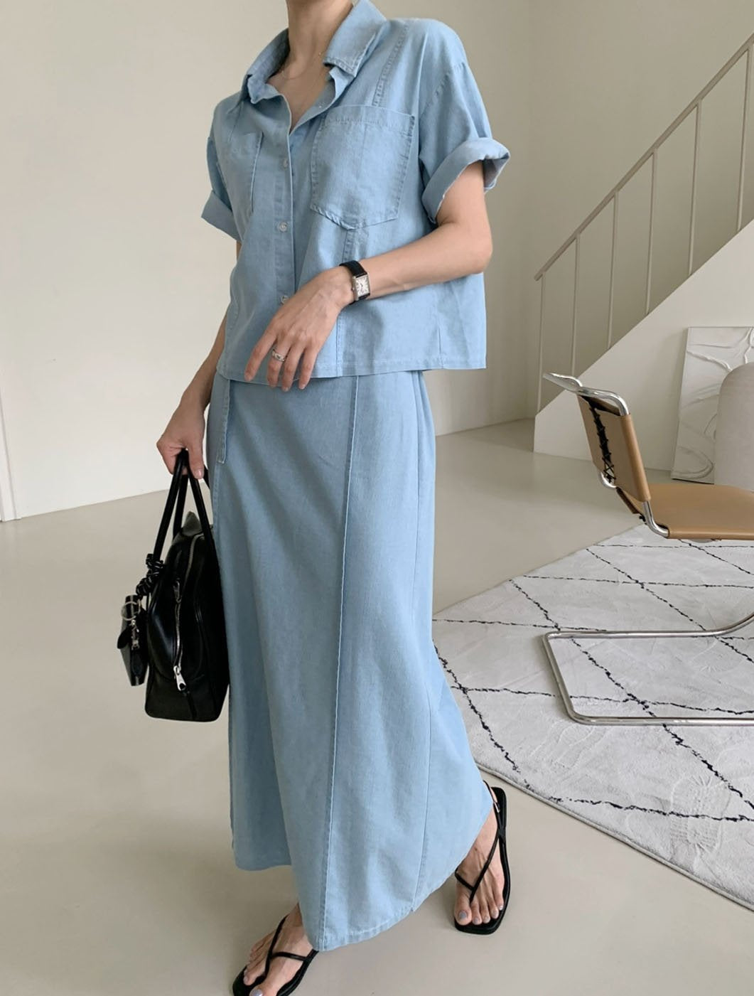 * Denim Shirt & Skirt Set