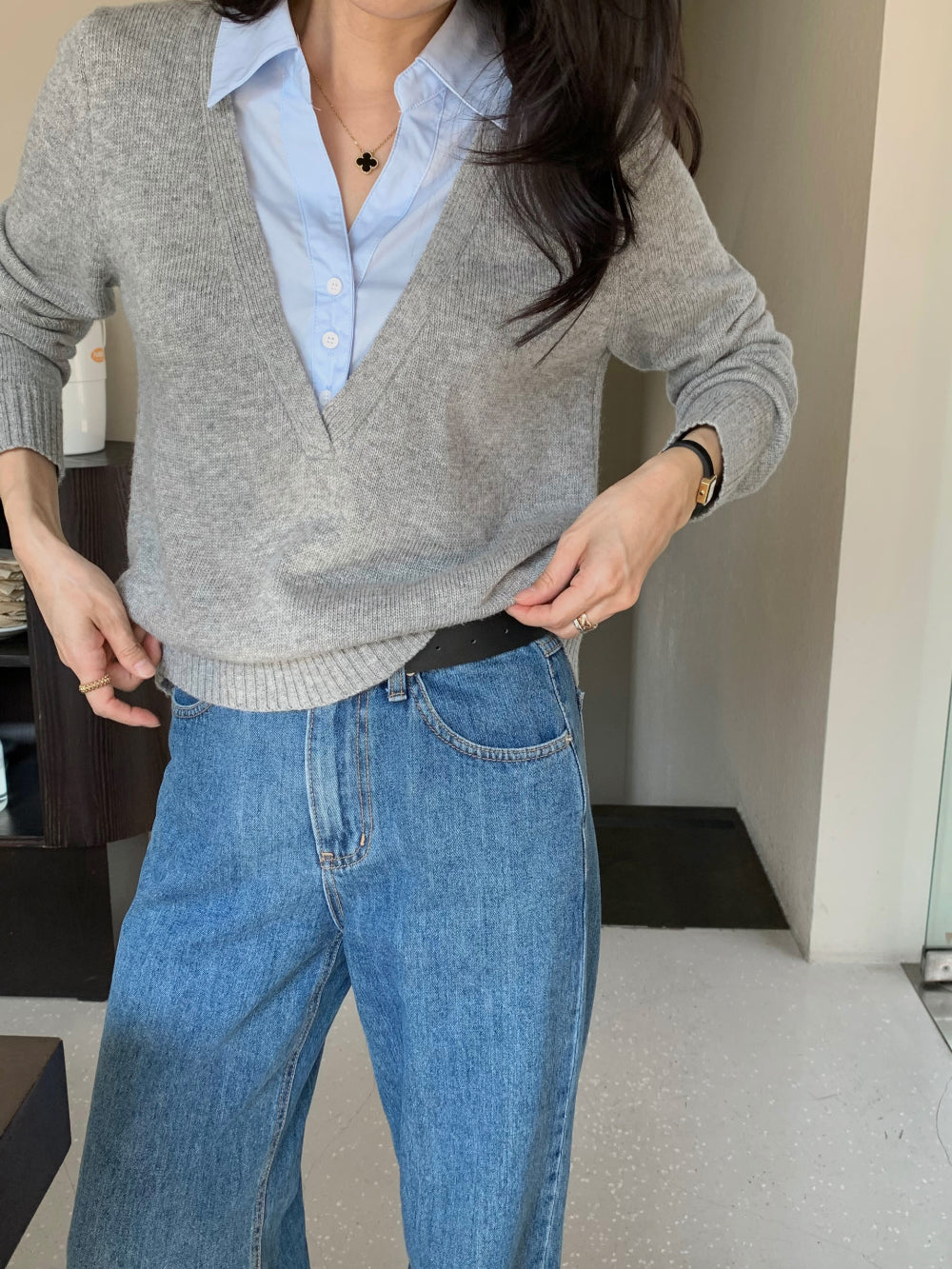 *셔츠 레이어드 니트 탑