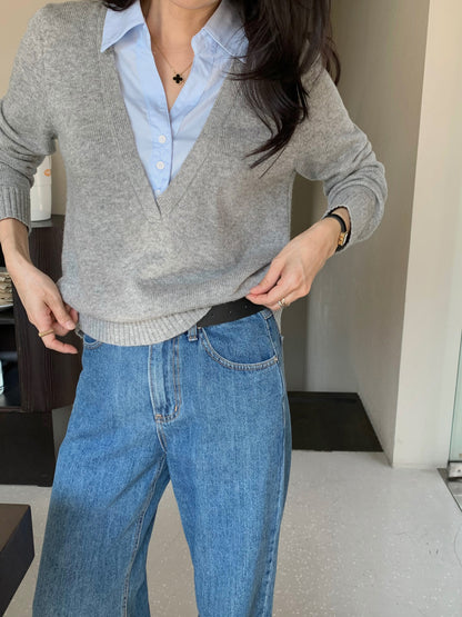 *셔츠 레이어드 니트 탑