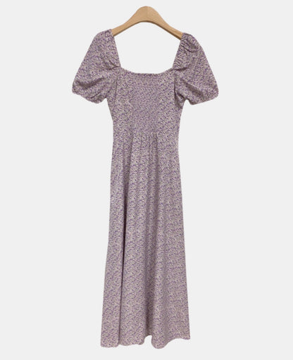 * Lavender Floral Puff Dress